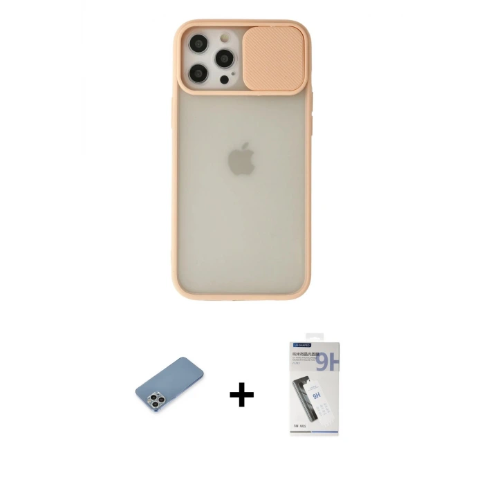 ieg™ iPhone 12 Pro Max Kılıf Vadi Çizgi - Şeffaf Uv Polymer Nano Ekran Koruyucu + Shine Kamera Lens Koruma Cam - GS