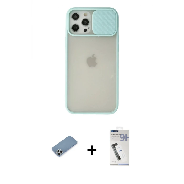 ieg™ iPhone 12 Pro Max Kılıf Vadi Çizgi - Şeffaf Uv Polymer Nano Ekran Koruyucu + Shine Kamera Lens Koruma Cam - GS