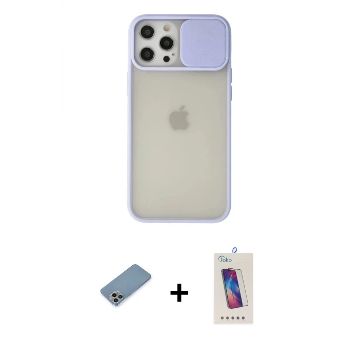 ieg™ iPhone 12 Pro Max Kılıf Vadi Çizgi - Siyah Joko 5D Cam + Shine Kamera Lens Koruma Cam - GI