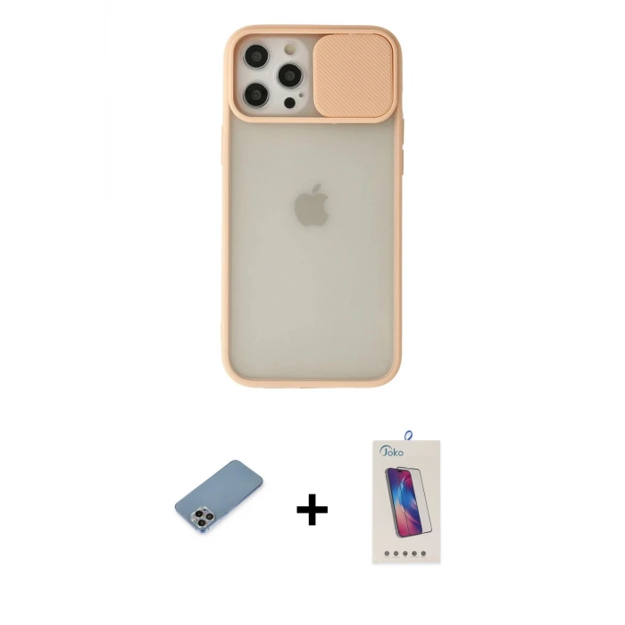 ieg™ iPhone 12 Pro Max Kılıf Vadi Çizgi - Siyah Joko 5D Cam + Shine Kamera Lens Koruma Cam - GI
