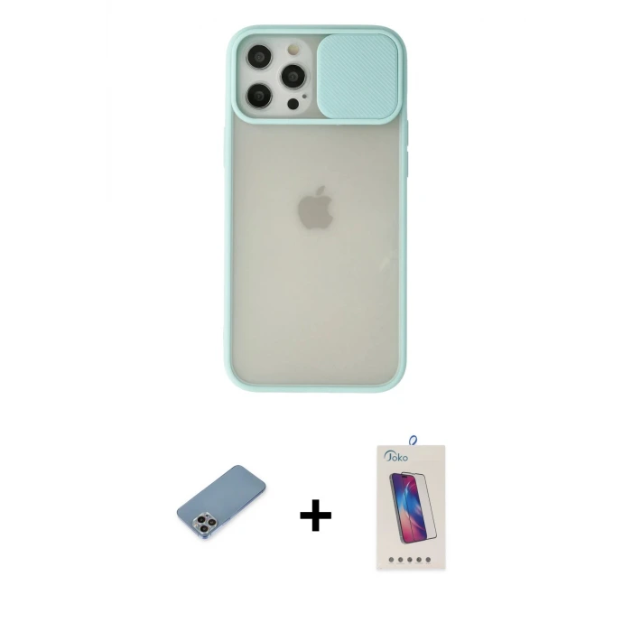 ieg™ iPhone 12 Pro Max Kılıf Vadi Çizgi - Siyah Joko 5D Cam + Shine Kamera Lens Koruma Cam - GI