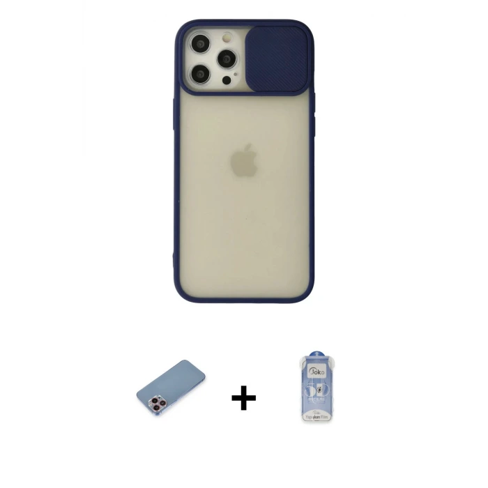 ieg™ iPhone 12 Pro Max Kılıf Vadi Çizgi - Siyah Joko Magic 5D Cam + Shine Kamera Lens Koruma Cam - PE