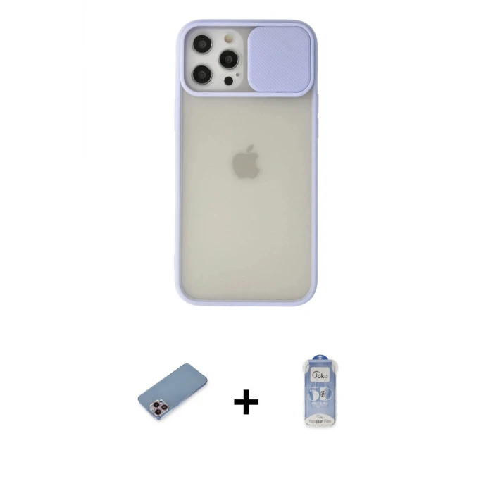 ieg™ iPhone 12 Pro Max Kılıf Vadi Çizgi - Siyah Joko Magic 5D Cam + Shine Kamera Lens Koruma Cam - PE