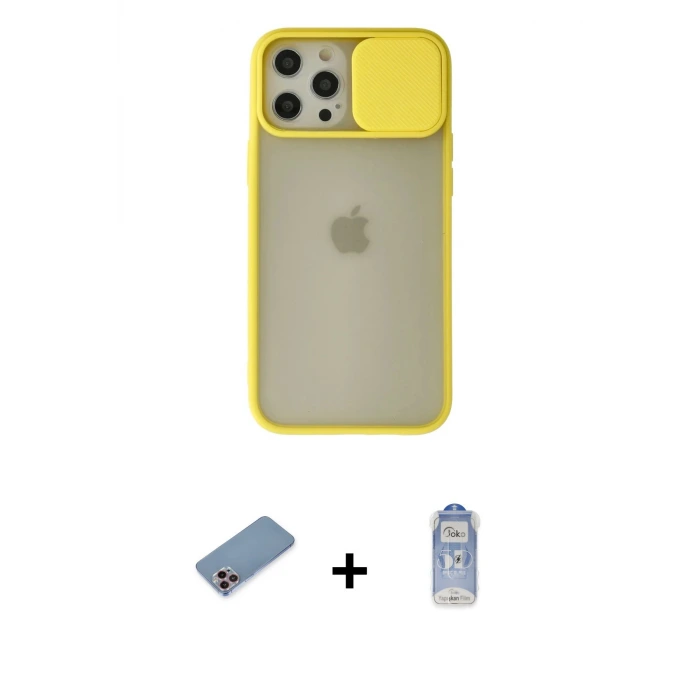 ieg™ iPhone 12 Pro Max Kılıf Vadi Çizgi - Siyah Joko Magic 5D Cam + Shine Kamera Lens Koruma Cam - PE