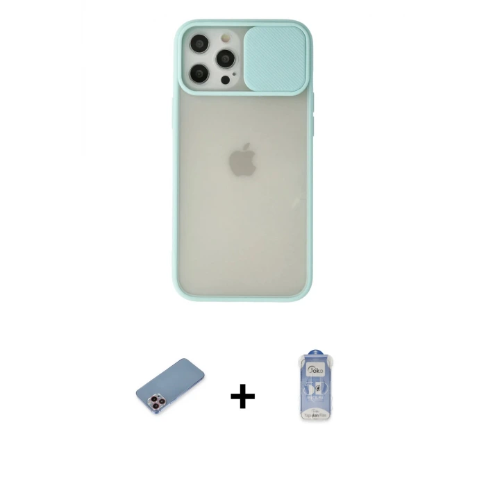 ieg™ iPhone 12 Pro Max Kılıf Vadi Çizgi - Siyah Joko Magic 5D Cam + Shine Kamera Lens Koruma Cam - PE