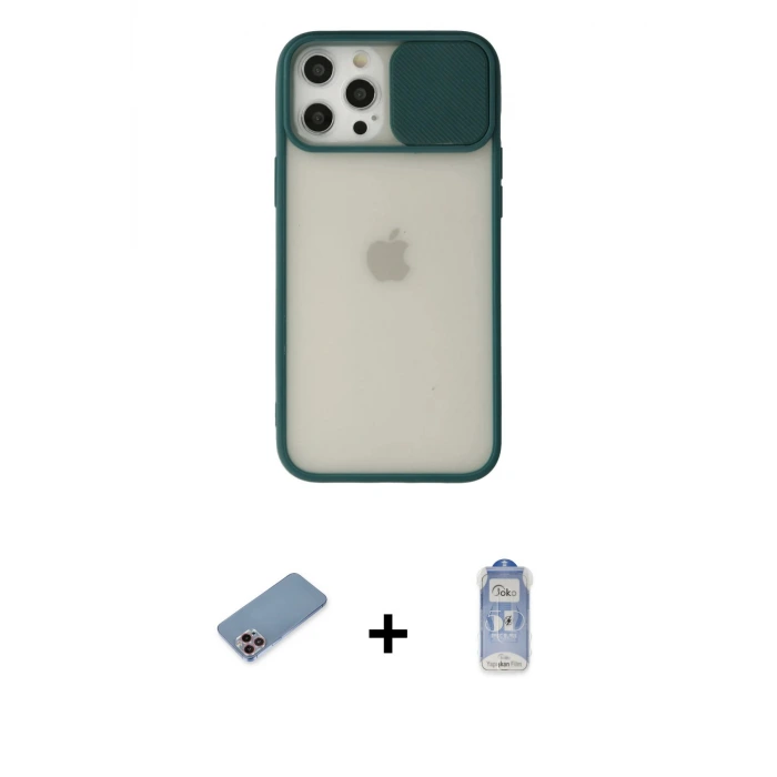 ieg™ iPhone 12 Pro Max Kılıf Vadi Çizgi - Siyah Joko Magic 5D Cam + Shine Kamera Lens Koruma Cam - PE