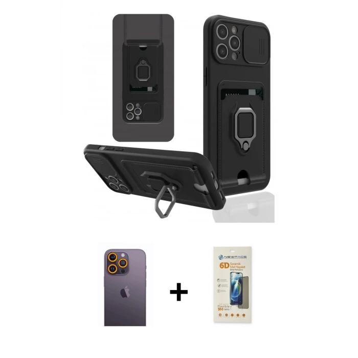 ieg™ iPhone 12 Pro Max Kılıf Vadi Form Prime - Siyah 6D Mat Seramik Hayalet Nano Ekran Koruyucu + Neon Fosforlu Kamera Lens - SI