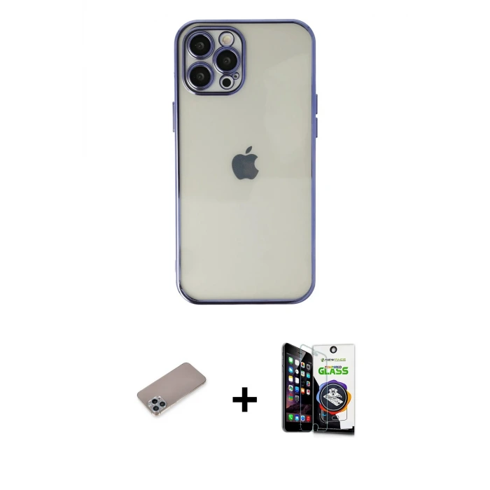 ieg™ iPhone 12 Pro Max Kılıf Vadi Minimal - Şeffaf Temperli Cam Ekran Koruyucu + Shine Kamera Lens Koruma Cam - SABE