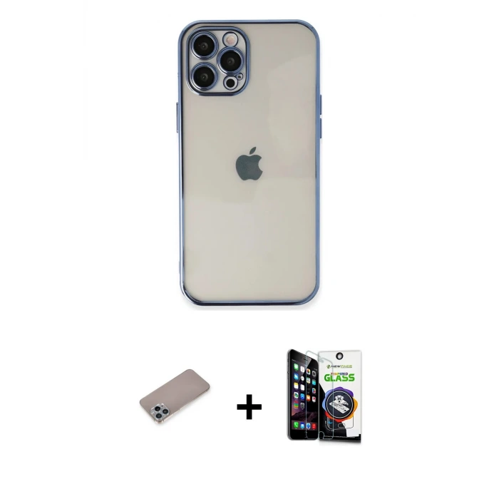 ieg™ iPhone 12 Pro Max Kılıf Vadi Minimal - Şeffaf Temperli Cam Ekran Koruyucu + Shine Kamera Lens Koruma Cam - SABE
