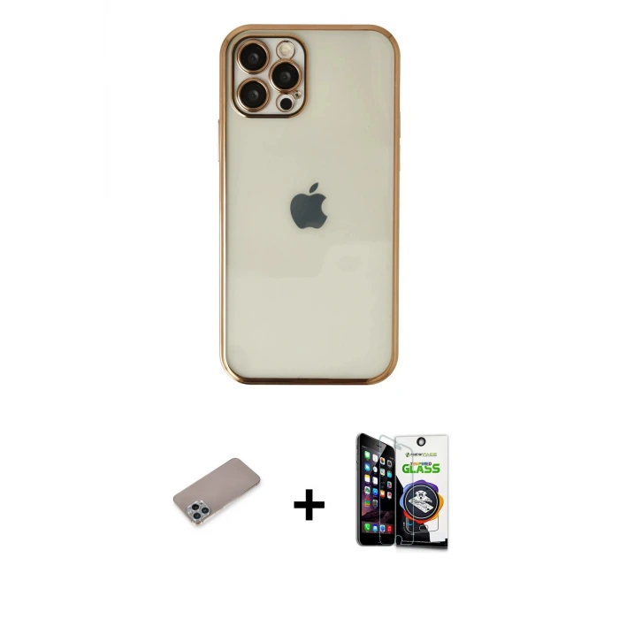 ieg™ iPhone 12 Pro Max Kılıf Vadi Minimal - Şeffaf Temperli Cam Ekran Koruyucu + Shine Kamera Lens Koruma Cam - SABE