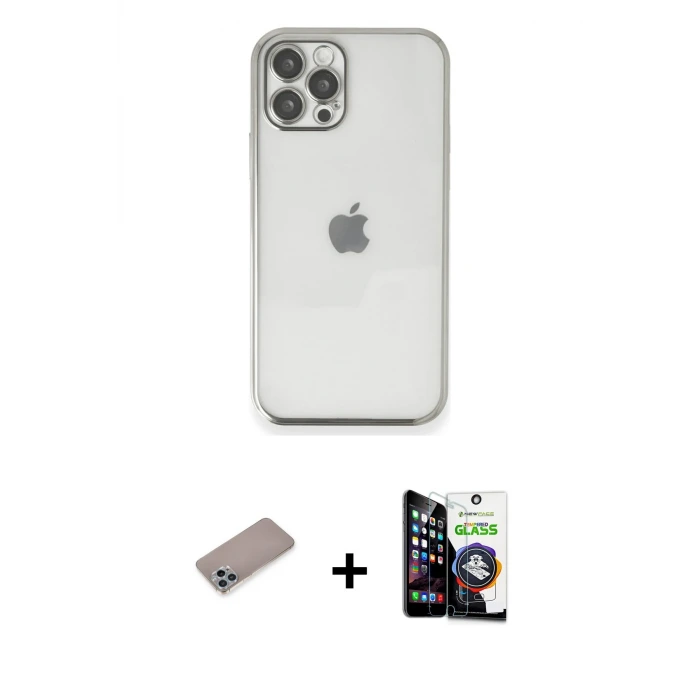 ieg™ iPhone 12 Pro Max Kılıf Vadi Minimal - Şeffaf Temperli Cam Ekran Koruyucu + Shine Kamera Lens Koruma Cam - SABE