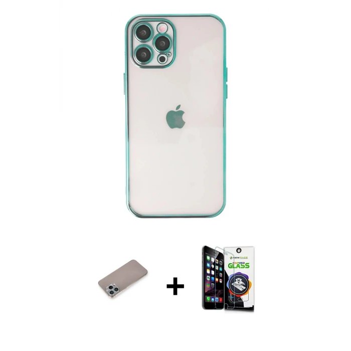 ieg™ iPhone 12 Pro Max Kılıf Vadi Minimal - Şeffaf Temperli Cam Ekran Koruyucu + Shine Kamera Lens Koruma Cam - SABE