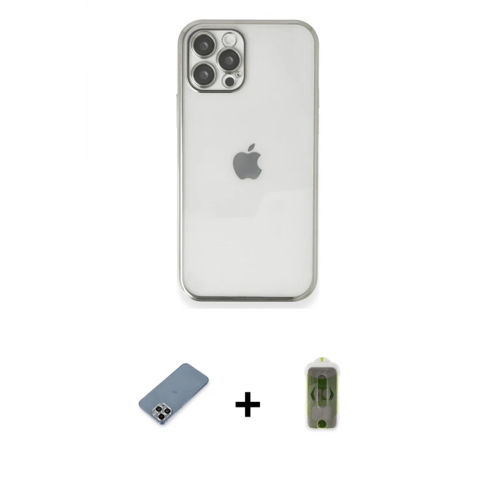 ieg™ iPhone 12 Pro Max Kılıf Vadi Minimal - Siyah Joko Magic 5D Hayalet Cam + Metal Kamera Lens Koruma Cam - GS