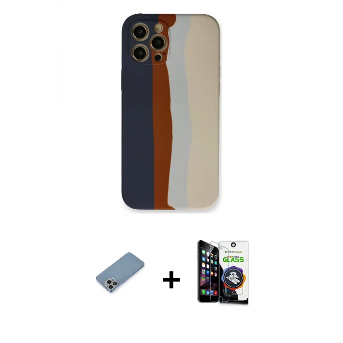 ieg™ iPhone 12 Pro Max Kılıf Yadigar Çizgi - Şeffaf Temperli Cam Ekran Koruyucu + Shine Kamera Lens Koruma Cam - GI
