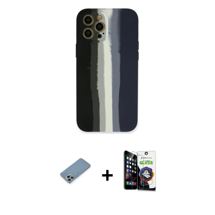 ieg™ iPhone 12 Pro Max Kılıf Yadigar Çizgi - Şeffaf Temperli Cam Ekran Koruyucu + Shine Kamera Lens Koruma Cam - GI