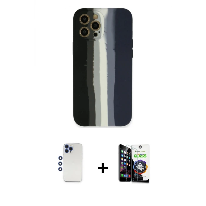 ieg™ iPhone 12 Pro Max Kılıf Yadigar Çizgi - Şeffaf Temperli Cam Ekran Koruyucu + Shine Kamera Lens - LT