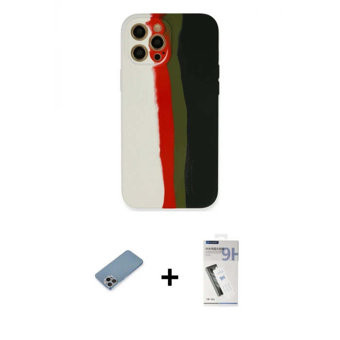 ieg™ iPhone 12 Pro Max Kılıf Yadigar Çizgi - Şeffaf Uv Polymer Nano Ekran Koruyucu + Shine Kamera Lens Koruma Cam - GI