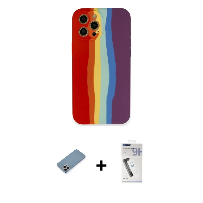 ieg™ iPhone 12 Pro Max Kılıf Yadigar Çizgi - Şeffaf Uv Polymer Nano Ekran Koruyucu + Shine Kamera Lens Koruma Cam - GI