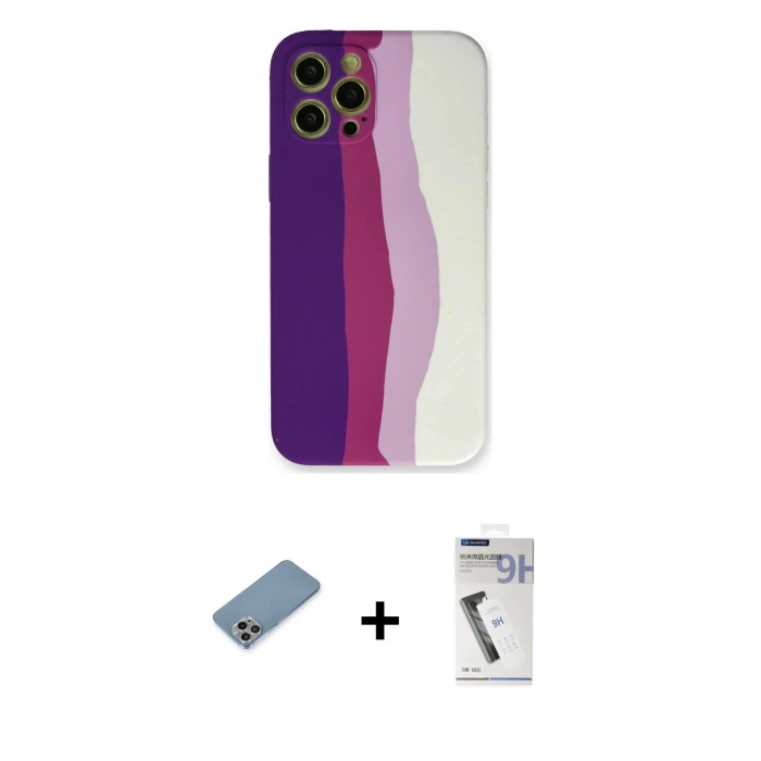 ieg™ iPhone 12 Pro Max Kılıf Yadigar Çizgi - Şeffaf Uv Polymer Nano Ekran Koruyucu + Shine Kamera Lens Koruma Cam - GI