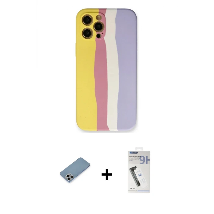 ieg™ iPhone 12 Pro Max Kılıf Yadigar Çizgi - Şeffaf Uv Polymer Nano Ekran Koruyucu + Shine Kamera Lens Koruma Cam - GI