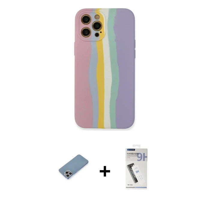 ieg™ iPhone 12 Pro Max Kılıf Yadigar Çizgi - Şeffaf Uv Polymer Nano Ekran Koruyucu + Shine Kamera Lens Koruma Cam - GI
