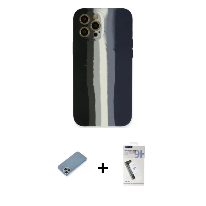 ieg™ iPhone 12 Pro Max Kılıf Yadigar Çizgi - Şeffaf Uv Polymer Nano Ekran Koruyucu + Shine Kamera Lens Koruma Cam - GI