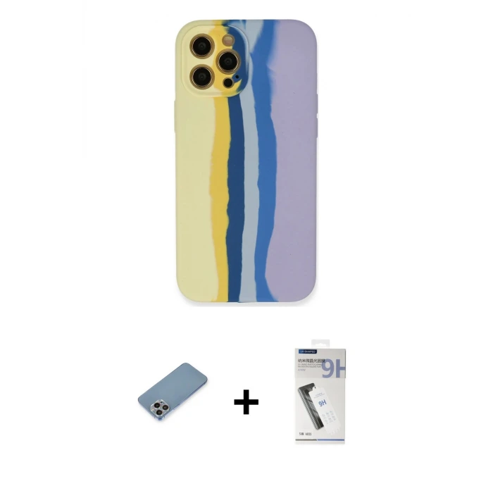 ieg™ iPhone 12 Pro Max Kılıf Yadigar Çizgi - Şeffaf Uv Polymer Nano Ekran Koruyucu + Shine Kamera Lens Koruma Cam - GI