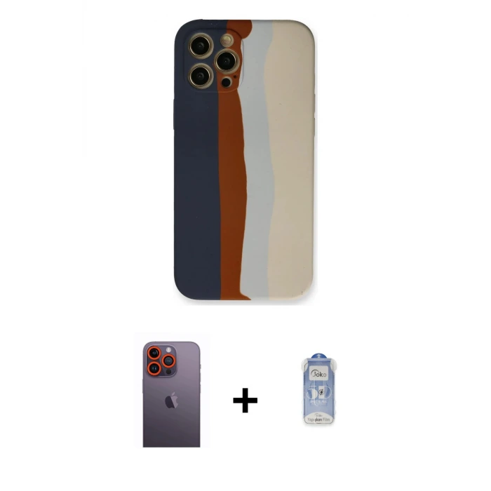 ieg™ iPhone 12 Pro Max Kılıf Yadigar Çizgi - Siyah Joko Magic 5D Cam + Neon Fosforlu Kamera Lens - TU