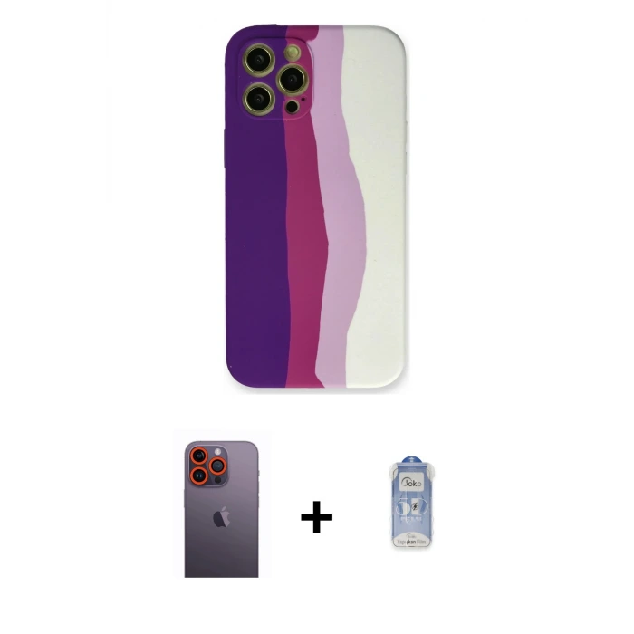 ieg™ iPhone 12 Pro Max Kılıf Yadigar Çizgi - Siyah Joko Magic 5D Cam + Neon Fosforlu Kamera Lens - TU