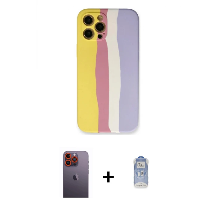 ieg™ iPhone 12 Pro Max Kılıf Yadigar Çizgi - Siyah Joko Magic 5D Cam + Neon Fosforlu Kamera Lens - TU