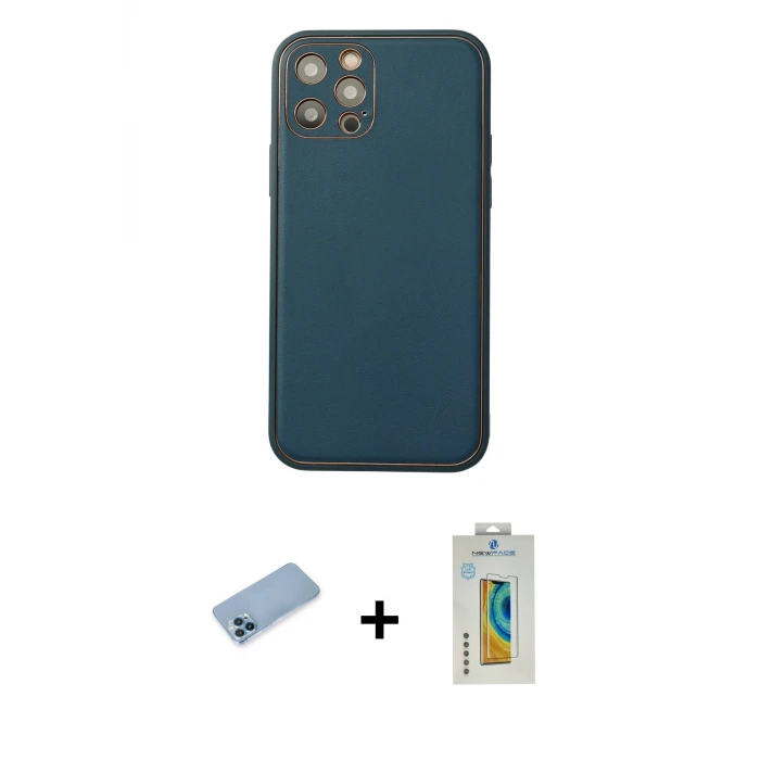 ieg™ iPhone 12 Pro Max Kılıf Yadigar Klasik - Siyah Polymer Nano Ekran Koruyucu + Shine Kamera Lens Koruma Cam - MI