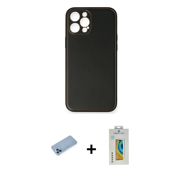 ieg™ iPhone 12 Pro Max Kılıf Yadigar Klasik - Siyah Polymer Nano Ekran Koruyucu + Shine Kamera Lens Koruma Cam - MI