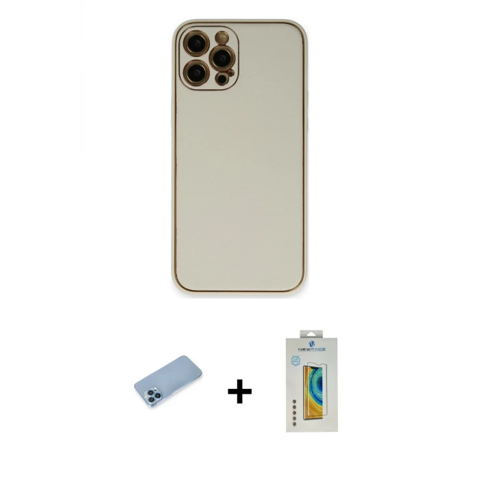 ieg™ iPhone 12 Pro Max Kılıf Yadigar Klasik - Siyah Polymer Nano Ekran Koruyucu + Shine Kamera Lens Koruma Cam - MI
