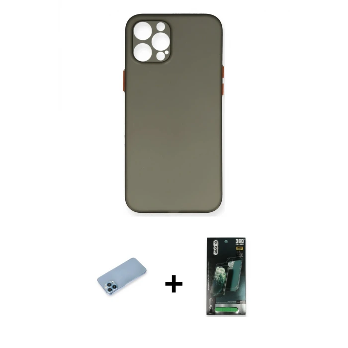ieg™ iPhone 12 Pro Max Kılıf Yadigar Yansıma Serisi - Şeffaf 360 Full Body Arka Koruyucu + Shine Kamera Lens Koruma Cam - MI