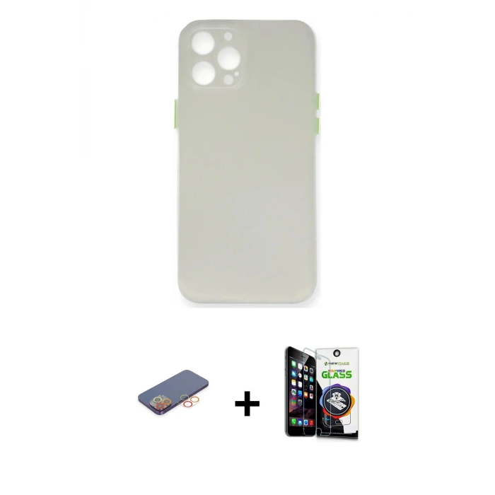 ieg™ iPhone 12 Pro Max Kılıf Yadigar Yansıma Serisi - Şeffaf Temperli Cam Ekran Koruyucu + Renkli Kamera Lens Koruma Cam - TU