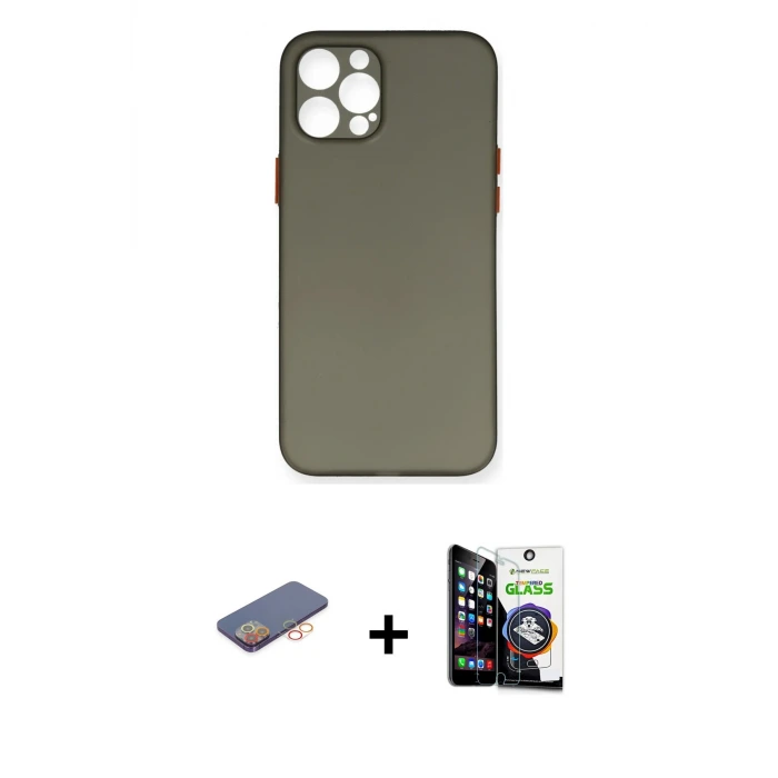 ieg™ iPhone 12 Pro Max Kılıf Yadigar Yansıma Serisi - Şeffaf Temperli Cam Ekran Koruyucu + Renkli Kamera Lens Koruma Cam - TU