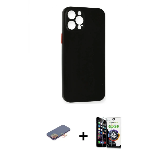 ieg™ iPhone 12 Pro Max Kılıf Yadigar Yansıma Serisi - Şeffaf Temperli Cam Ekran Koruyucu + Renkli Kamera Lens Koruma Cam - TU