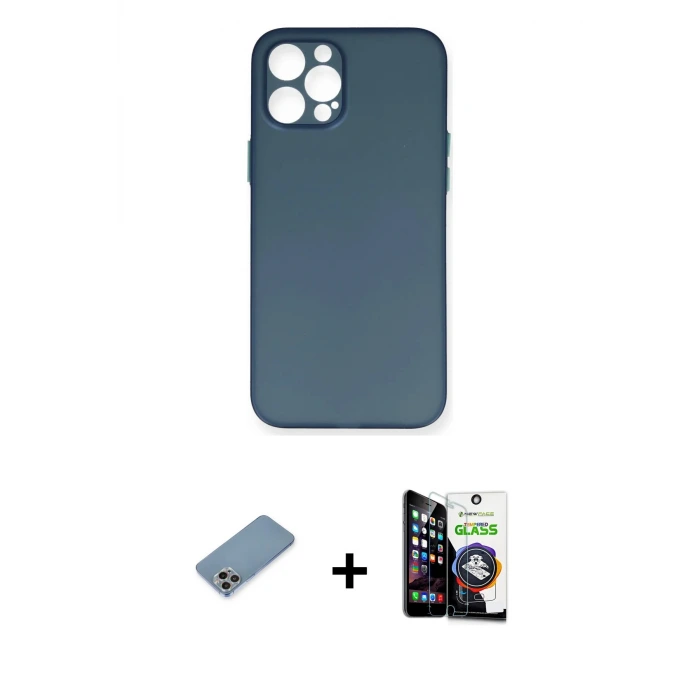 ieg™ iPhone 12 Pro Max Kılıf Yadigar Yansıma Serisi - Şeffaf Temperli Cam Ekran Koruyucu + Shine Kamera Lens Koruma Cam - GI