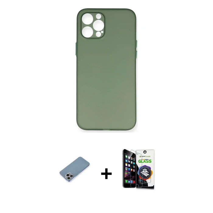 ieg™ iPhone 12 Pro Max Kılıf Yadigar Yansıma Serisi - Şeffaf Temperli Cam Ekran Koruyucu + Shine Kamera Lens Koruma Cam - GI