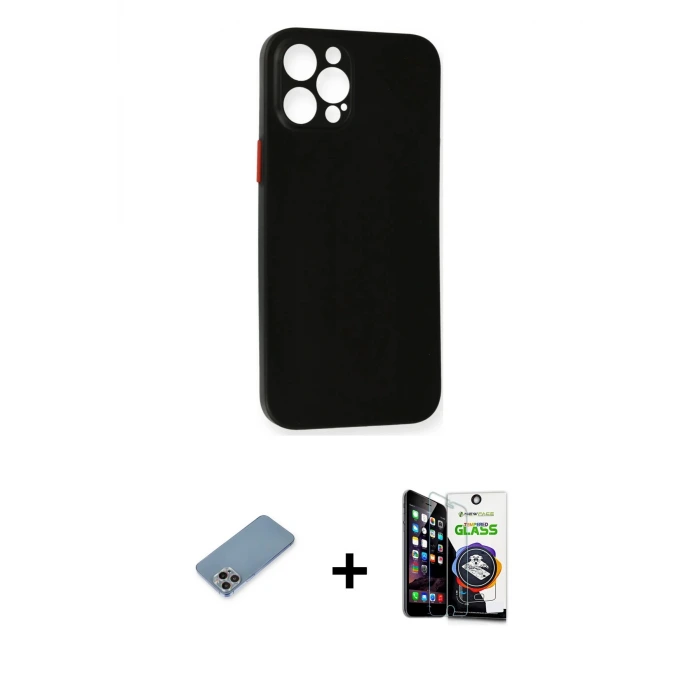 ieg™ iPhone 12 Pro Max Kılıf Yadigar Yansıma Serisi - Şeffaf Temperli Cam Ekran Koruyucu + Shine Kamera Lens Koruma Cam - GI