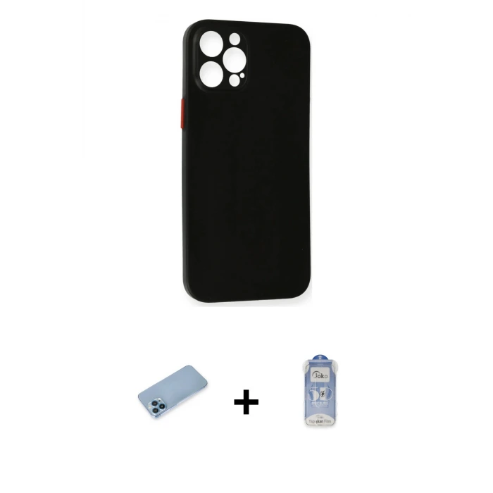 ieg™ iPhone 12 Pro Max Kılıf Yadigar Yansıma Serisi - Siyah Joko Magic 5D Cam + Shine Kamera Lens Koruma Cam - MI