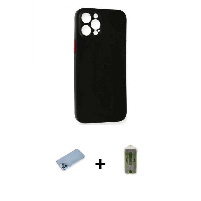 ieg™ iPhone 12 Pro Max Kılıf Yadigar Yansıma Serisi - Siyah Joko Magic 5D Hayalet Cam + Shine Kamera Lens Koruma Cam - MI