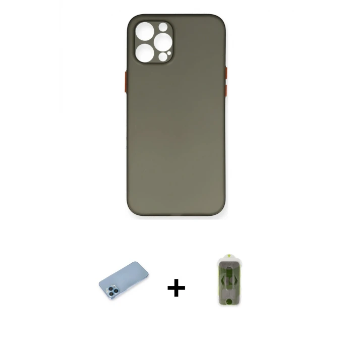 ieg™ iPhone 12 Pro Max Kılıf Yadigar Yansıma Serisi - Siyah Joko Magic 5D Hayalet Cam + Shine Kamera Lens Koruma Cam - MI
