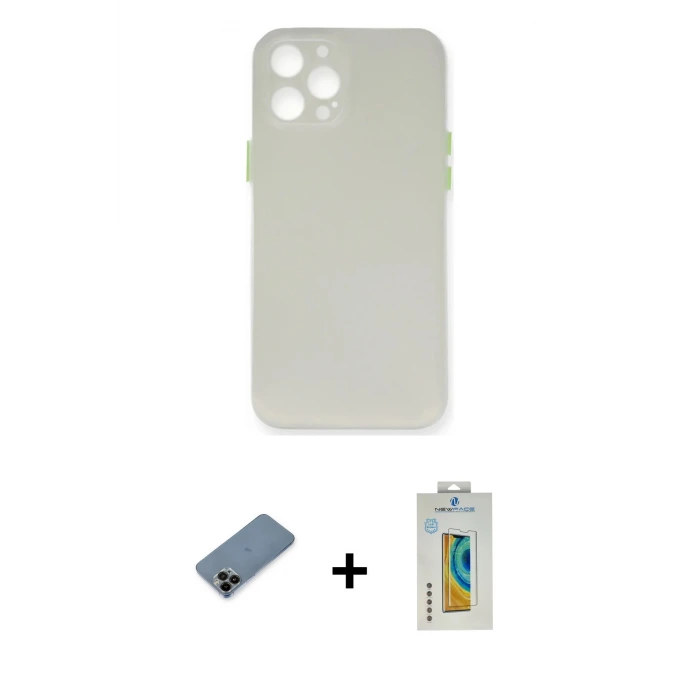 ieg™ iPhone 12 Pro Max Kılıf Yadigar Yansıma Serisi - Siyah Polymer Nano Ekran Koruyucu + Shine Kamera Lens Koruma Cam - SH