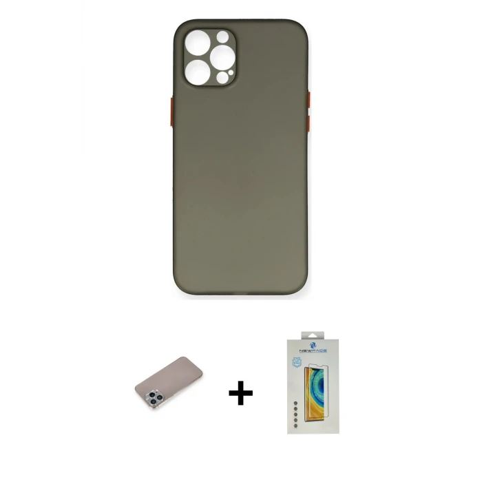 ieg™ iPhone 12 Pro Max Kılıf Yadigar Yansıma Serisi - Siyah Polymer Nano Ekran Koruyucu + Shine Kamera Lens Koruma Cam - SABE