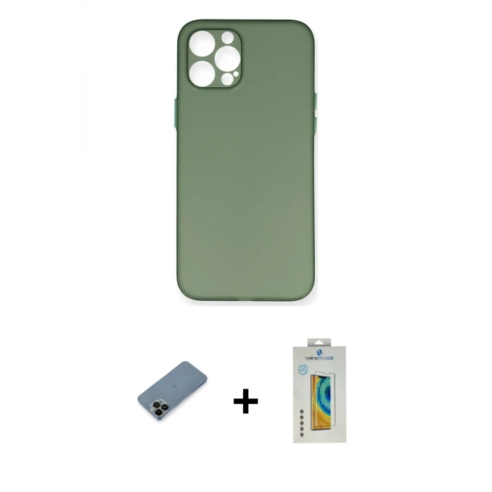 ieg™ iPhone 12 Pro Max Kılıf Yadigar Yansıma Serisi - Siyah Polymer Nano Ekran Koruyucu + Shine Kamera Lens Koruma Cam - SH
