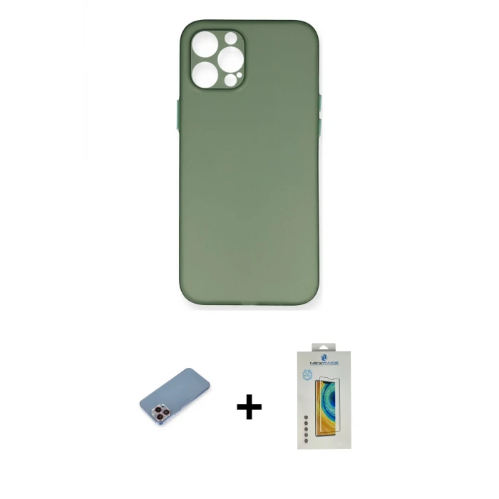 ieg™ iPhone 12 Pro Max Kılıf Yadigar Yansıma Serisi - Siyah Polymer Nano Ekran Koruyucu + Shine Kamera Lens Koruma Cam - PE