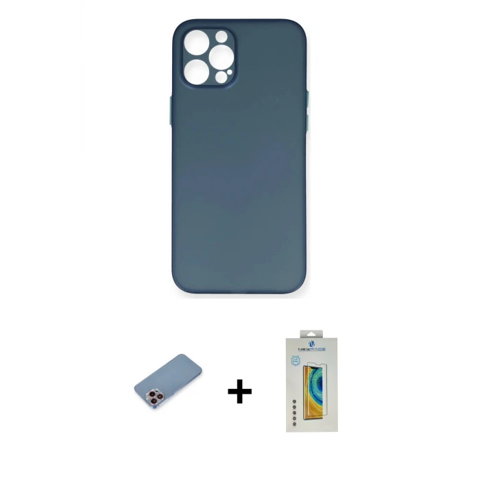 ieg™ iPhone 12 Pro Max Kılıf Yadigar Yansıma Serisi - Siyah Polymer Nano Ekran Koruyucu + Shine Kamera Lens Koruma Cam - PE