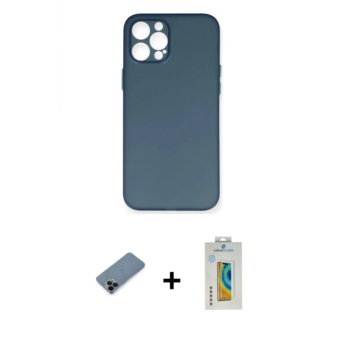 ieg™ iPhone 12 Pro Max Kılıf Yadigar Yansıma Serisi - Siyah Polymer Nano Ekran Koruyucu + Shine Kamera Lens Koruma Cam - SH