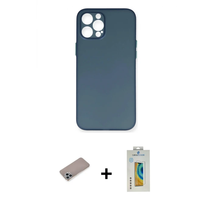 ieg™ iPhone 12 Pro Max Kılıf Yadigar Yansıma Serisi - Siyah Polymer Nano Ekran Koruyucu + Shine Kamera Lens Koruma Cam - SABE